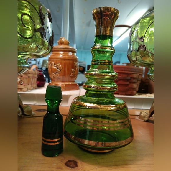 Vintage Green Gold Bohemian Liquor Decanter - Picture 5 of 5